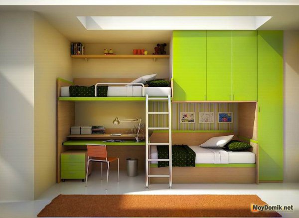 Интерьер двухуровневой детской комнаты для мальчика и девочки