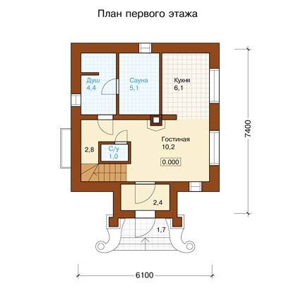 Проект дачного дома с мансардным этажом - первый этаж