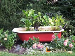 Пруд из старой ванны