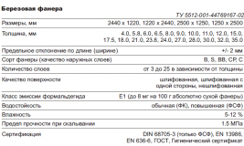 Спецификация на березовую фанеру