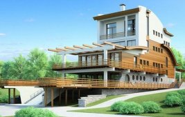 Проект трехэтажного дома с мансардой - общий вид