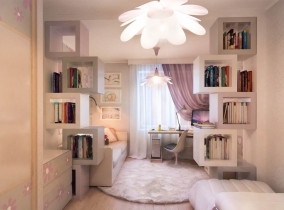 Стеллаж-полки в комнате для девочки