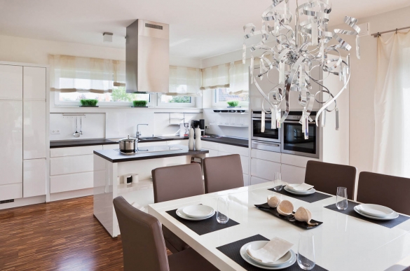 Красивый интерьер кухни студии