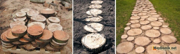 Деревянные дорожки из спилов дерева