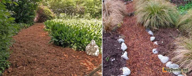 Дорожки из коры деревьев (из мульчи)