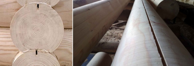 Разгрузочный пропил (компенсационный) на оцилиндрованном бревне