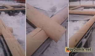 Торцевая стыковка бревен на скобах